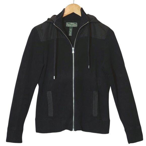 Ralph Lauren L-RL Active Hooded Zip Sweater Black Sporty Casual Fall Layer Large - Picture 1 of 10